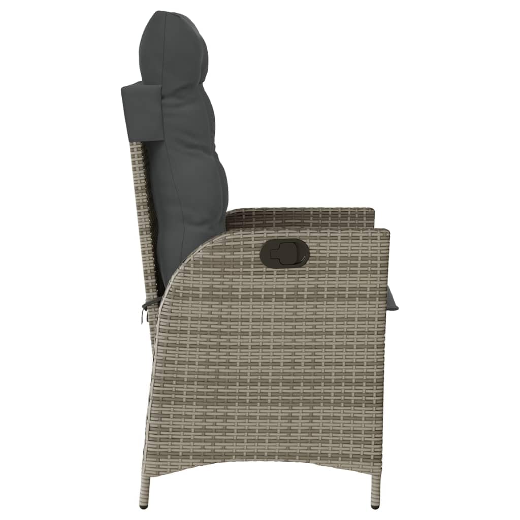 Poltrona da giardino regolabile con cuscino, 2 pezzi, grigio polyrattan intrecciato, imbottitura comoda, rivestimento rimovibile, struttura in acciaio per esterni Relax