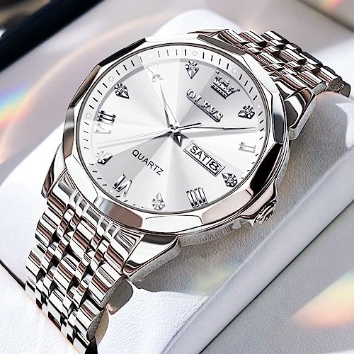 Image of OLEVS Watch for Men Women Large Face Unisex Diamond Luxury Dress Analog Quartz Stainless Steel Waterproof Luminous Date Business Casual Wrist Watch
