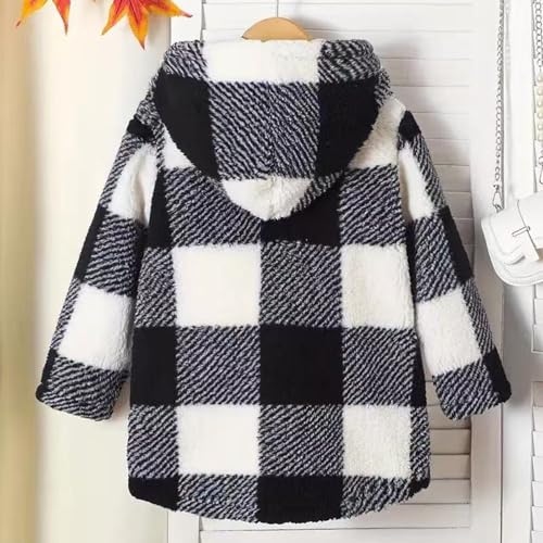 Girls Boys Button Up Hooded Fuzzy Jacket Plaid Long Sleeve Warm Fleece Sherpa Hoodie Kids Casual Daily Winter Outwear2