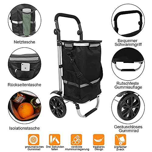 YOLEO Einkaufstrolley 45L, Klappbarer Einkaufswagen mit großen Rädern, Einkaufsroller, Abnehmbare & wasserdichte… – Bild 3