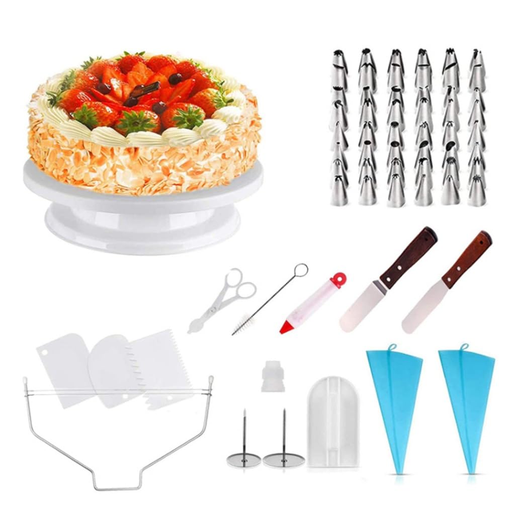 Ensemble de 64 ustensiles de pâtisserie, Plateau tournant et Ensemble de moules à gâteaux.