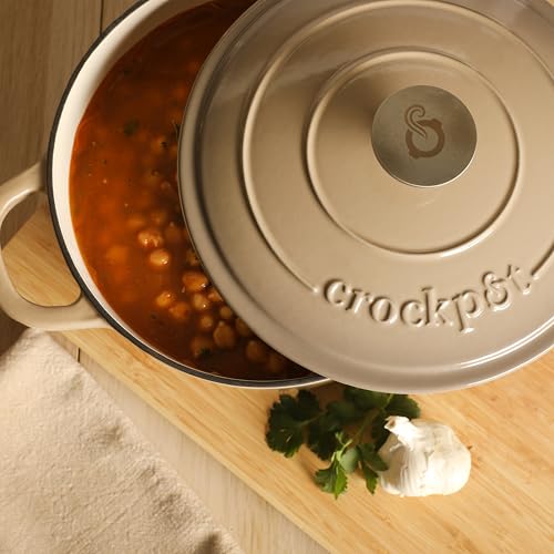 Image of Crock-Pot Artisan 5-Quart Enameled Cast Iron Dutch Oven Pot with Lid, Round, Gradient Taupe, Oven Safe Cookware