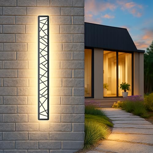 Applique Murale Extérieur/Intérieur LED Applique Longue Étanche IP65 Éclairage Mural D'Extérieur Noir 22W Design Géométrique Lumière Chaude 3000K Pour Terrasse Jardin Villa Porche Garage, L100cm