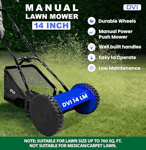 Image of DVI Manual Push Lawn Mower with 28L Premium Grass Catcher | 14-Inch Reel Push Grass Cutter Machine with 5-Position Height Adjustment with 5 Steel Resharpable Blades for Home, Garden and Yard.