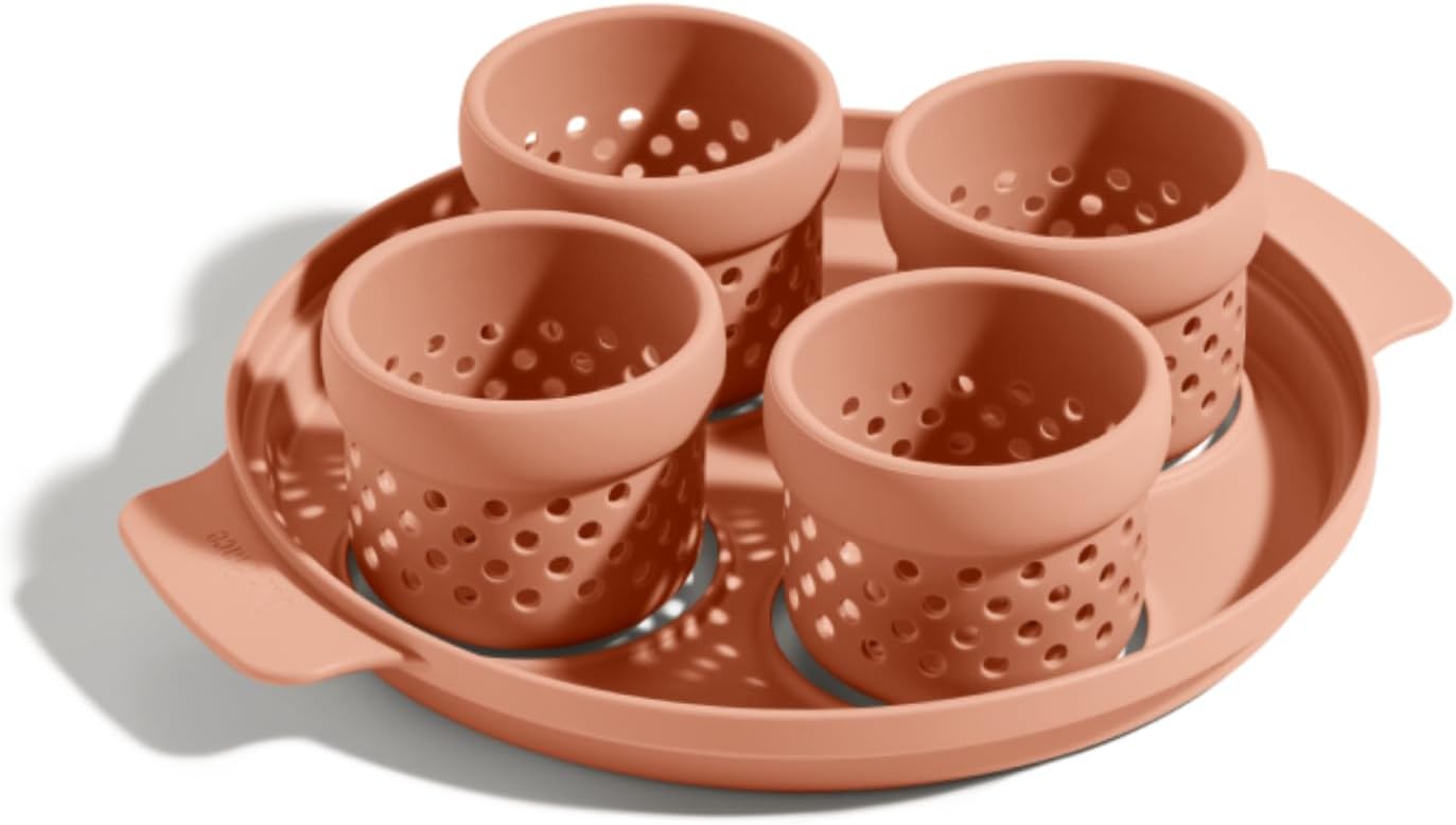 Our Place Silicone Egg Poacher Add-On - Easy-Use Poaching Set | Fail-Proof Water Bath Design | Includes Sturdy Nylon Platter & Perforated Cups | BPA-Free, Dishwasher Safe | Spice