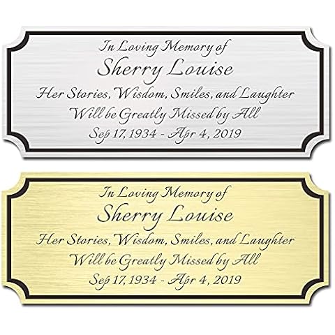 2.5" H x 6" W, Custom Elegant Engraved Plate, Personalized Memorial Plaque, Brushed Stainless Steel or Brass Laser Engraved Name Plates with Adhesive Backing or Screws, Notched Corner (Silver, Gold) Cover