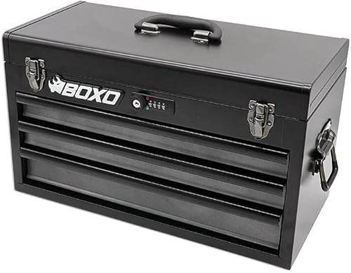 Boxo USA - Caja de herramientas de acero resistente de 3 cajones, organizador portátil de mano con deslizadores de rodamientos de bolas, llave