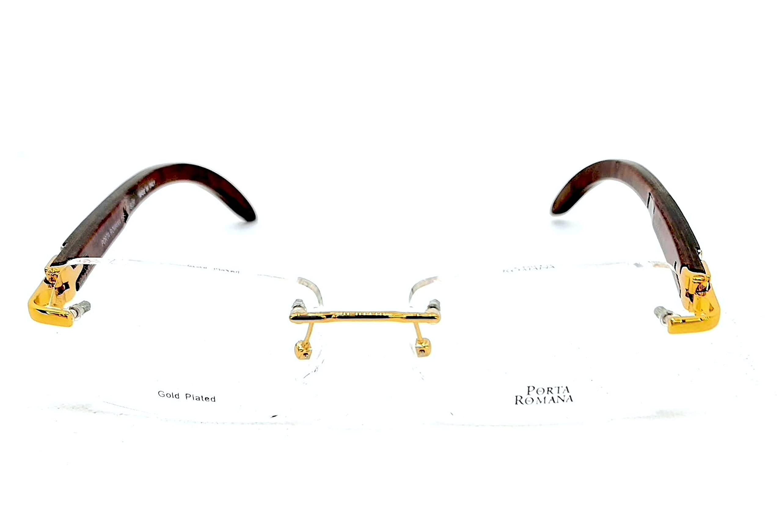 PORTA ROMANA Model 1954- Gold Plated Frame with Burl Red Lacquered Wood Prescription Eyeglass Frames