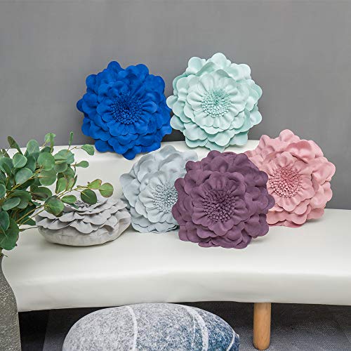 Jwh JW-ROUNDFLOWER-LIGHTGRAY Handmade Flower Throw Pillow Cover Decorative Floral Pillow Case Round Cushion Velvet Pillowcase For Bedroom Bed Couch Living Room 14 Inch Grey thumb #6