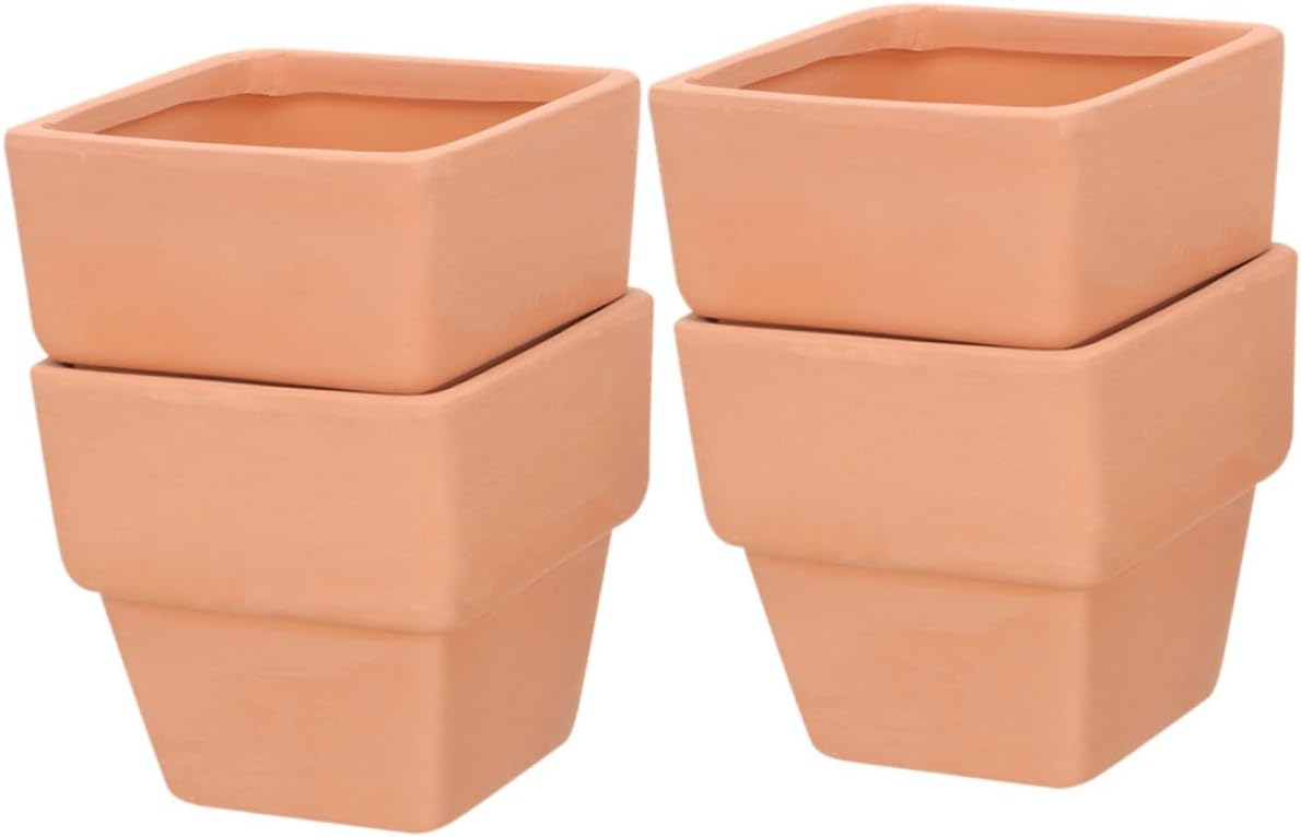 Red Pottery Square Succulent Planter Pot 10.5x9cm Small Terracotta Flower Pot for Indoor Home Plant Holder with Breathable Ceramic Material