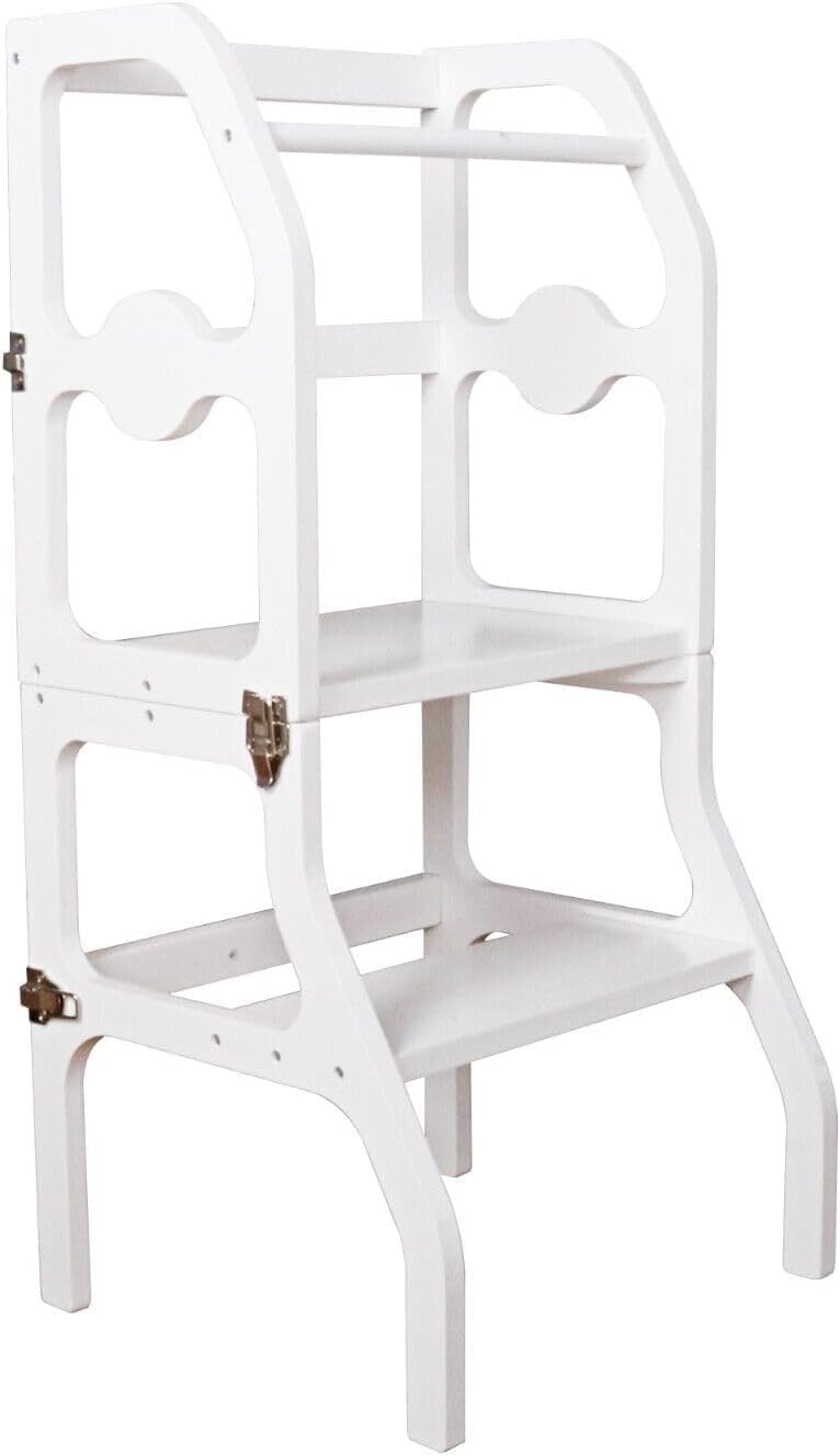 HYGRAD Toddlers Step Stool Table Set Kids Step Frame Kitchen Nursery Step Stool Wooden 2 in 1 Table & Bench Set & High Step Stool Nursery Furniture (White)
