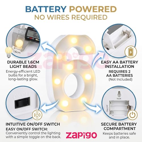 Image of Balloonistics LED Marquee Number 60 Light - Cordless Battery-Operated Light Up Number Sign for 60th Birthday, Anniversary, Wedding, Party Decoration, Photo Booth Backdrop, Cake Table Decor