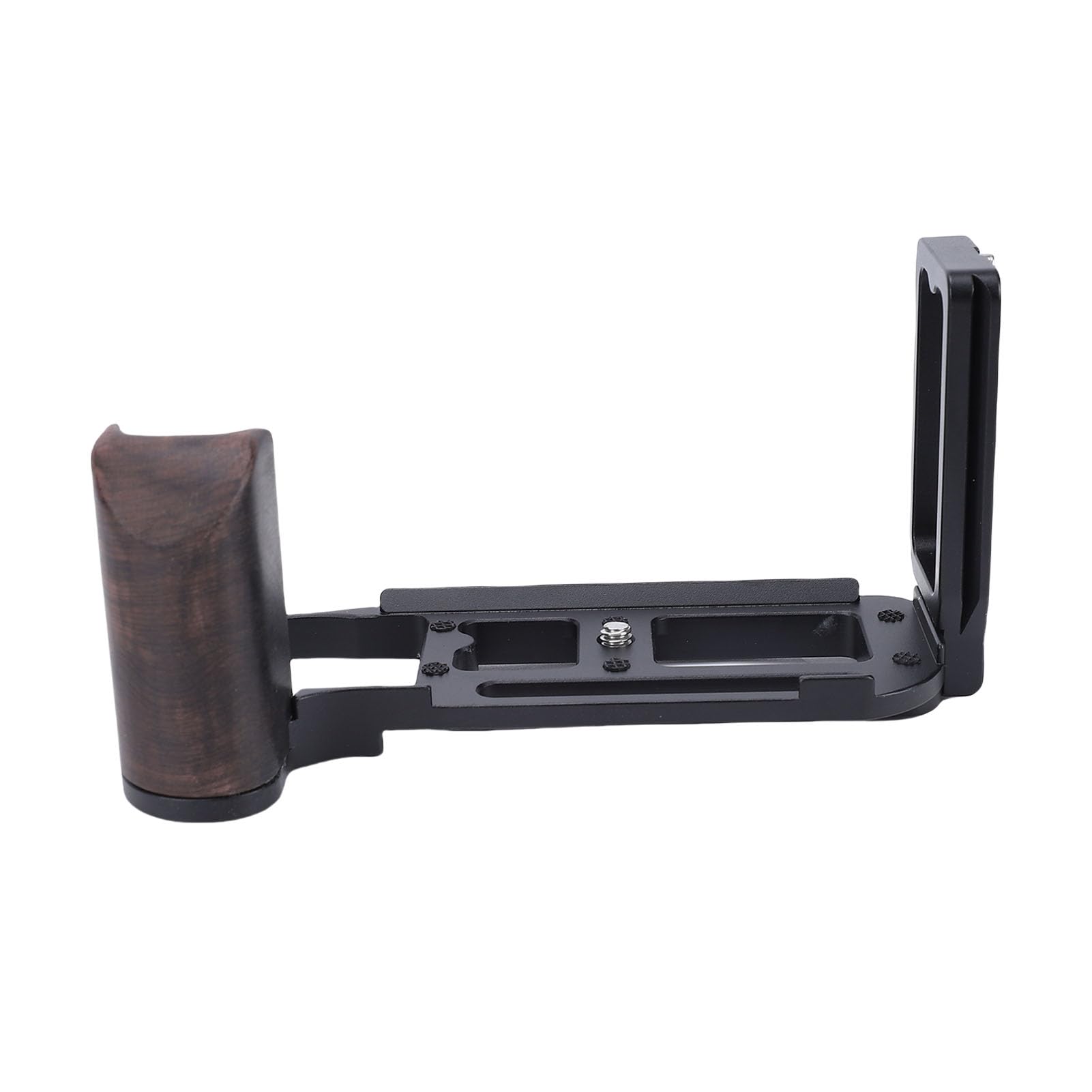 Piastra a L per Impugnatura della Fotocamera, Staffa a L per Impugnatura in Legno a Sgancio Rapido, Piastra di Montaggio per Treppiede con Cuscinetto Antiscivolo, Foro per Vite da 1/4 (BLACK)