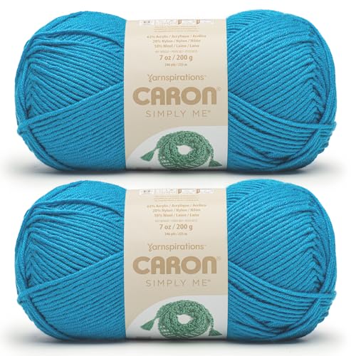 Image of Caron Simply Me, Soft Bulky Yarn for Crocheting, Blue Topaz, 2-Pack | #5 Bulky Yarn, 62% Acrylic, 20% Nylon & 18% Wool, Soft Crochet Yarn for Knitting & Hobby Crafts, 246yds, 200g /7oz per skein