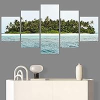 SIGNWIN 5 Panel Canvas Wall Art Beach Blue Coastal Cool Photography Relax/Calm for Home Decorations Ready to Hang - 60