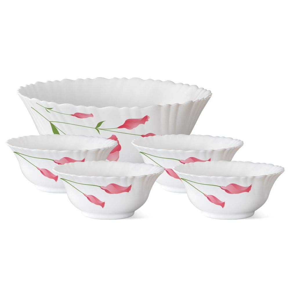 Larah by Borosil Diana Fluted Series Opalware 5 Pcs Pudding Set