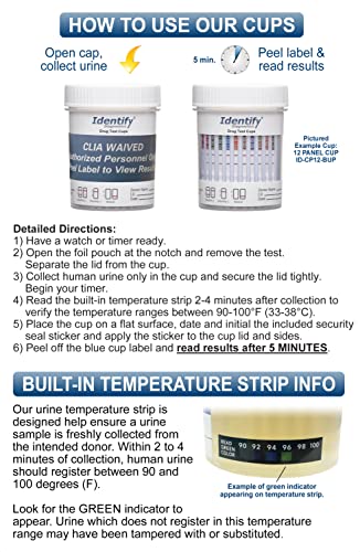 Identify Diagnostics ID-CP12-BUP 12 Panel Drug Test Cup - 5 Pack - Clia Waived Instant Urine Drug Test Kit For Amp,Bar,Bup,Bzo,Coc,Mdma,Met,Mop/Opi,Mtd,Oxy,Pcp,Thc thumb #3