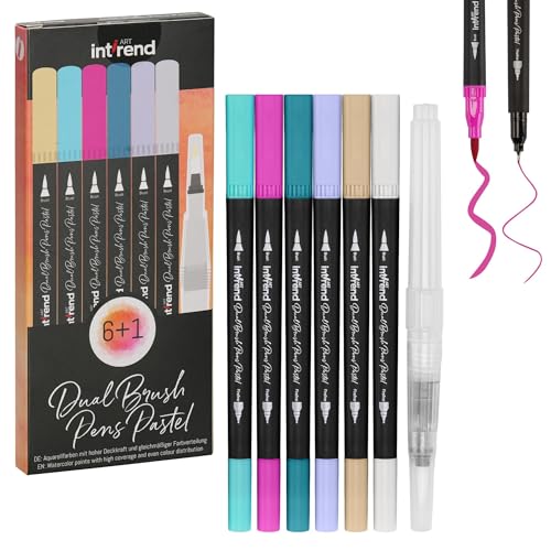 int!rend Feutres Coloriage Adulte - 6x Stylo Pinceau de 6 Couleur Pastel Double Pointe avec Réservoir d'Eau - Feutre Marqueur pour Dessin Calligraphie Coloriage Scrapbooking