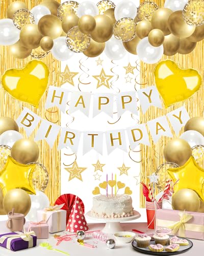 Image of Golden Happy Birthday Party Decorations with Banner Balloons for Men Boys