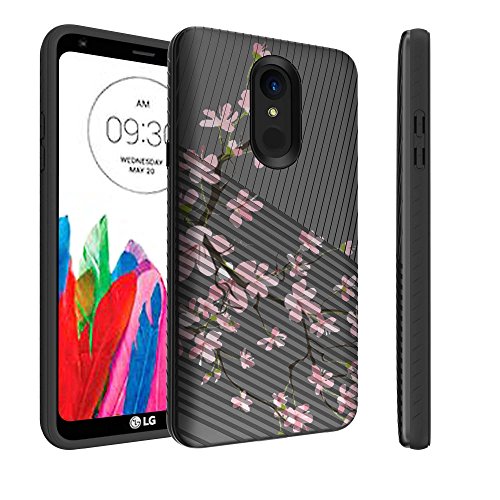 Untouchble Compatible with LG Stylo 4 Case, Stylo 4 Case [Stripe Force] Stylus 4 Hard Case Textured Lines Cover Hard Plastic Case Shell Inner TPU Skin Protection- Pink Cherry Blossoms