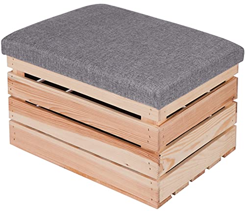 LAUBLUST Sitzhocker mit Stauraum - ca. 50x40x30cm, Natur - Polster Grau |...