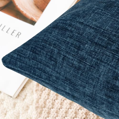 JOTOM Set of 2 Cushion Covers 60x60 cm Soft Chenille Navy Blue Decorative Throw Pillow Covers 24x24 Inch Square Cushion Case Solid Pillowcases for Couch Sofa Living Room Bed Home Decor (Navy Blue) - Image 2