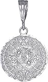 eJewelryPlus Sterling Silver Aztec Calendar Mayan Sun Charm Pendant Necklace Diamond-Cuts 20mm (Without Chain)