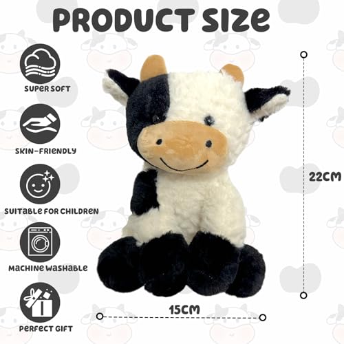 GYHWOFUL Kuscheltier Kuh 22CM, Niedliches Kuh Stofftier Spielzeug, Weiches Flauschiger Schwarz Weiß Kuh Plüschtier, Plüsch Stuffed Animals, Geschenke für Kinder Jungen Mädchen, Home deko Sitzposition