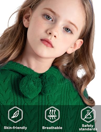Image of BOBOYOYO Cape for Girls Hooded Cable Knit Poncho Sweaters Kids Shawl