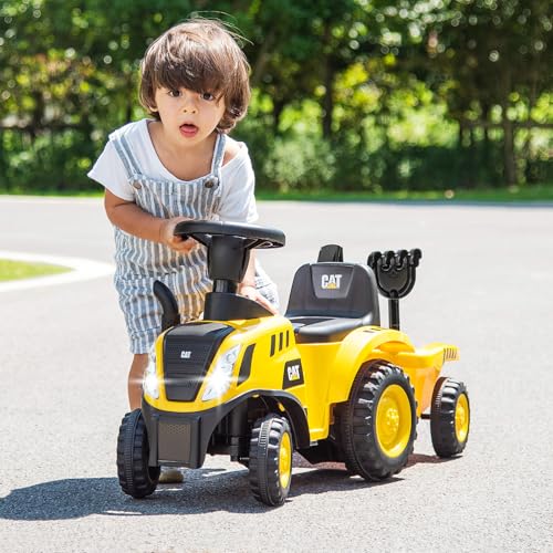 Costzon 658C Kids Ride On Tractor, 2-In-1 Licensed Caterpillar Ride On Push Car W/Detachable Trailer, Horn, Led Lights, Rake & Shovel, Foot-To-Floor Sliding Car Gift W/No Power, Ride On Toy thumb #8