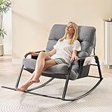 ONBRILL Outdoor Rocking Chair, Oversized Papasan Chair with Padded Cushion, Indoor & Outdoor Rocker Chair for Living Room, Bedroom, Patio, Garden, Gray