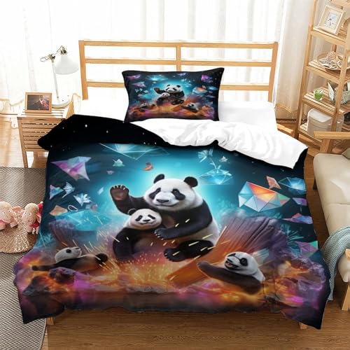 Housse de couette panda cristal 3D le cadeau idéal pour lit une place - 3
