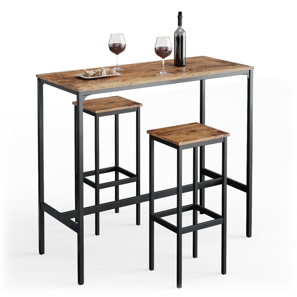 Vicco Set de Mesa de Bar Fyrk, Madera Antigua, 120 x 50 cm con 2 taburetes de Bar, Apto para Barras y encimeras de Cocina, apilable para Almacenamiento
