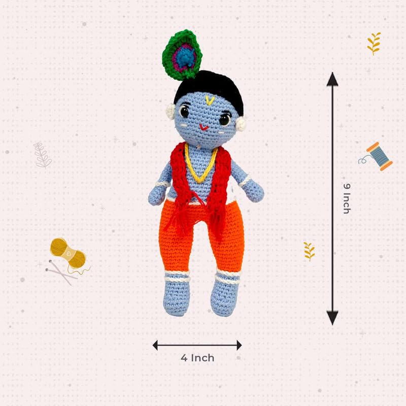 Image of LITTLE GINNIE Lord Krishna Crochet Soft Doll for Babies -Blue | Handmade Crochet Soft Toy for Kids Girls | Ideal for Birthday & Return Gift for 6+ Months