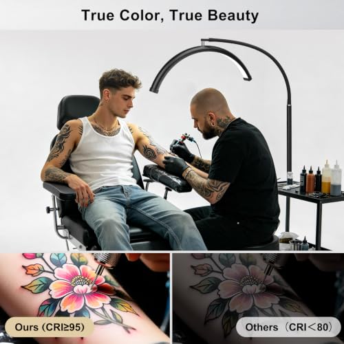 Image of Half Moon LED Floor Light - Professional Shadow-Free Lamp for Lash Techs, Estheticians & Tattoo Artists | Remote Control & Dimmable for Eyelash Extensions, Nail Art, Home & Office