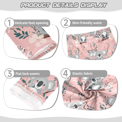 Cute Koalas Girls' Leggings Toddler Doodles Floral Pink Kids Yoga Pants Dance Active Tights 4T3