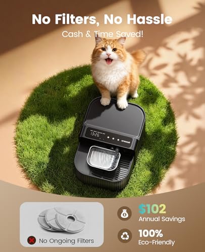 Image of oneisall Wireless Filterless Cat Water Fountain, Separate Clean and Dirty Water Pet Fountain with Stainless Steel Bowl, 3.5L /118oz Quiet No Filter Smart FreshFill Automatic Cat Water Dispenser, Black