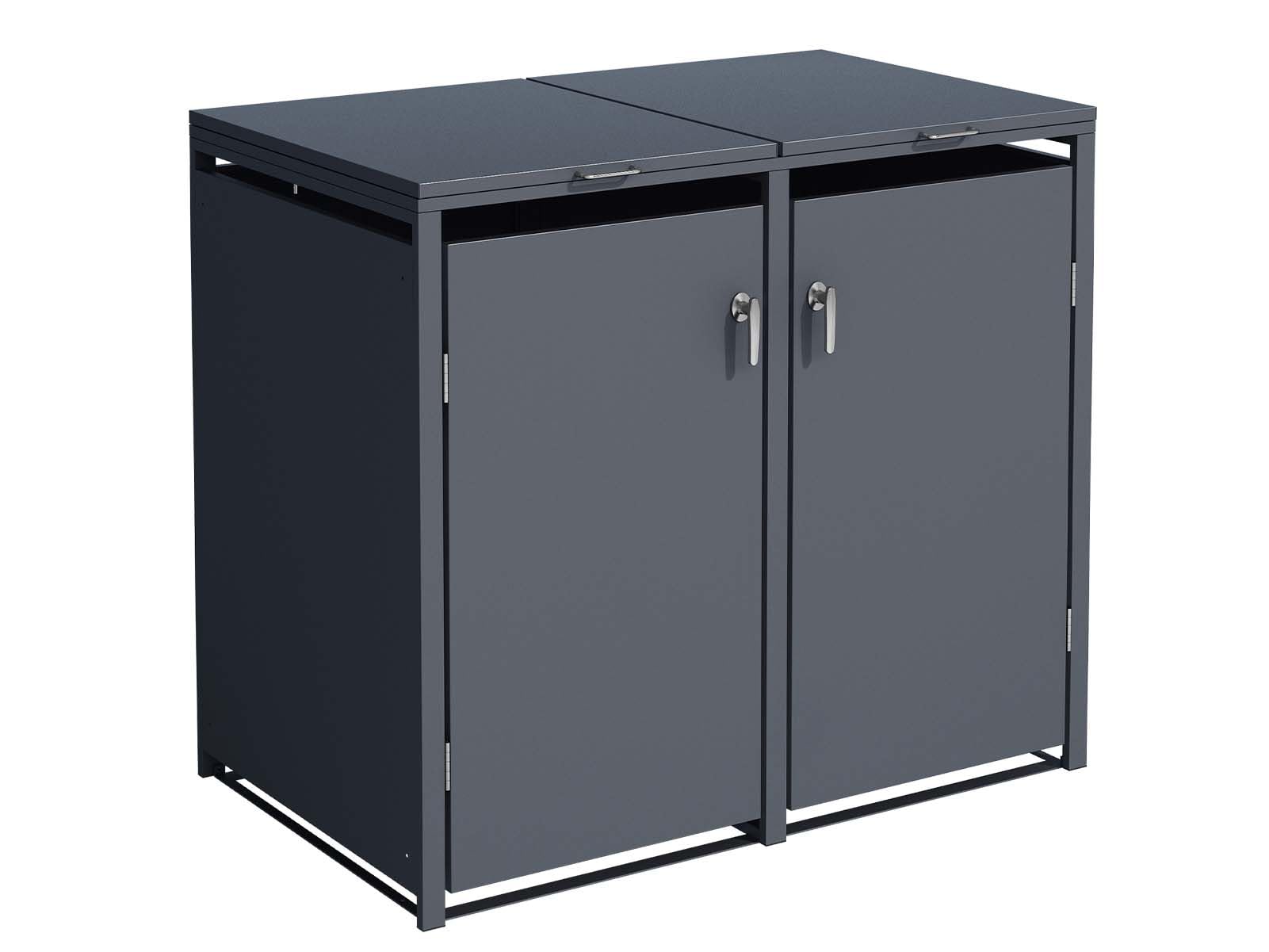 SCHARTEC® Mülltonnenbox 2er in anthrazit Einhandbedienung & erweiterbar 240l Mülltonnenverkleidung Mülltonnen Sichtschutz Unterstand