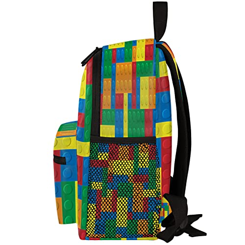 Backpack Colorful Building Blocks, Durable Preschool Kindergarten Toddler Backpack For Woman, Lightweight Bookbag Water Resistant Casual Daypack With Chest Strap #TOP4