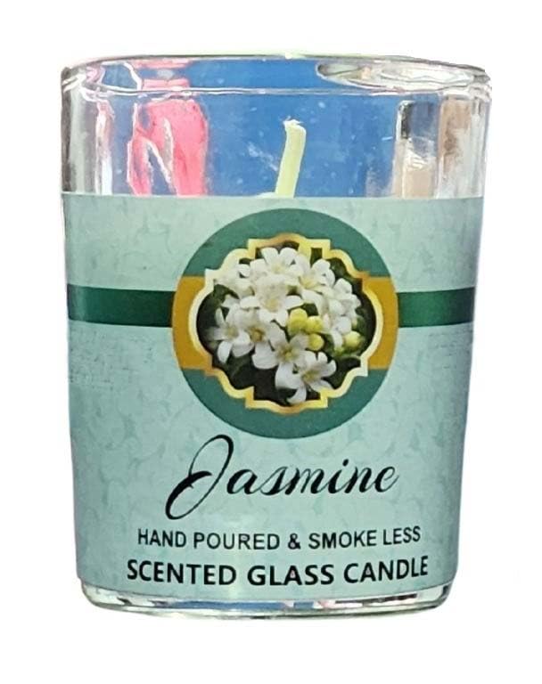 Image of Glass Votive Paraffin Wax Candles Perfect for Decoration of Dinner, Wedding Parties, Church, Spa, Restaurant, Smokeless Dripless Long Lasting(Jasmine, Set of 1 - Burn Time: 10 Hr)