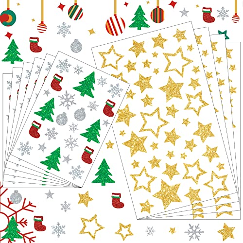 320 Pièces Autocollants Paillettes Noël, Stickers Scrapbooking, Gommettes Dorées, Calendrier de l'Avent Filler, Décoration pour Cadeau (Or)