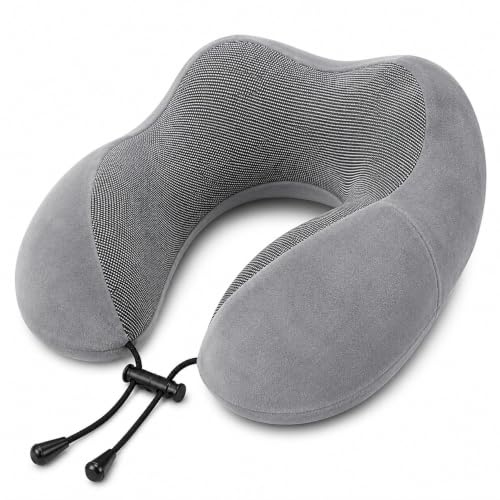 Image of Zollyss Memory Foam Travel Neck Pillow, U Shape Neck Pillow for Travel, Airplane, Car & Office, Soft Neck Support Pillow with Adjustable Lock and Washable Cover, Grey