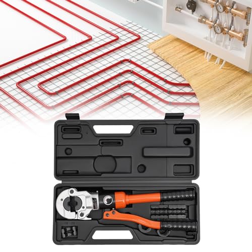 Alicates hidráulicos profesionales V Ø12-Ø28 mm, herramienta de prensa con cabezal giratorio 360° + 5 matrices, para tubo de cobre, energía eléctrica, tubo de cobre, acero C, tubo de acero inoxidable