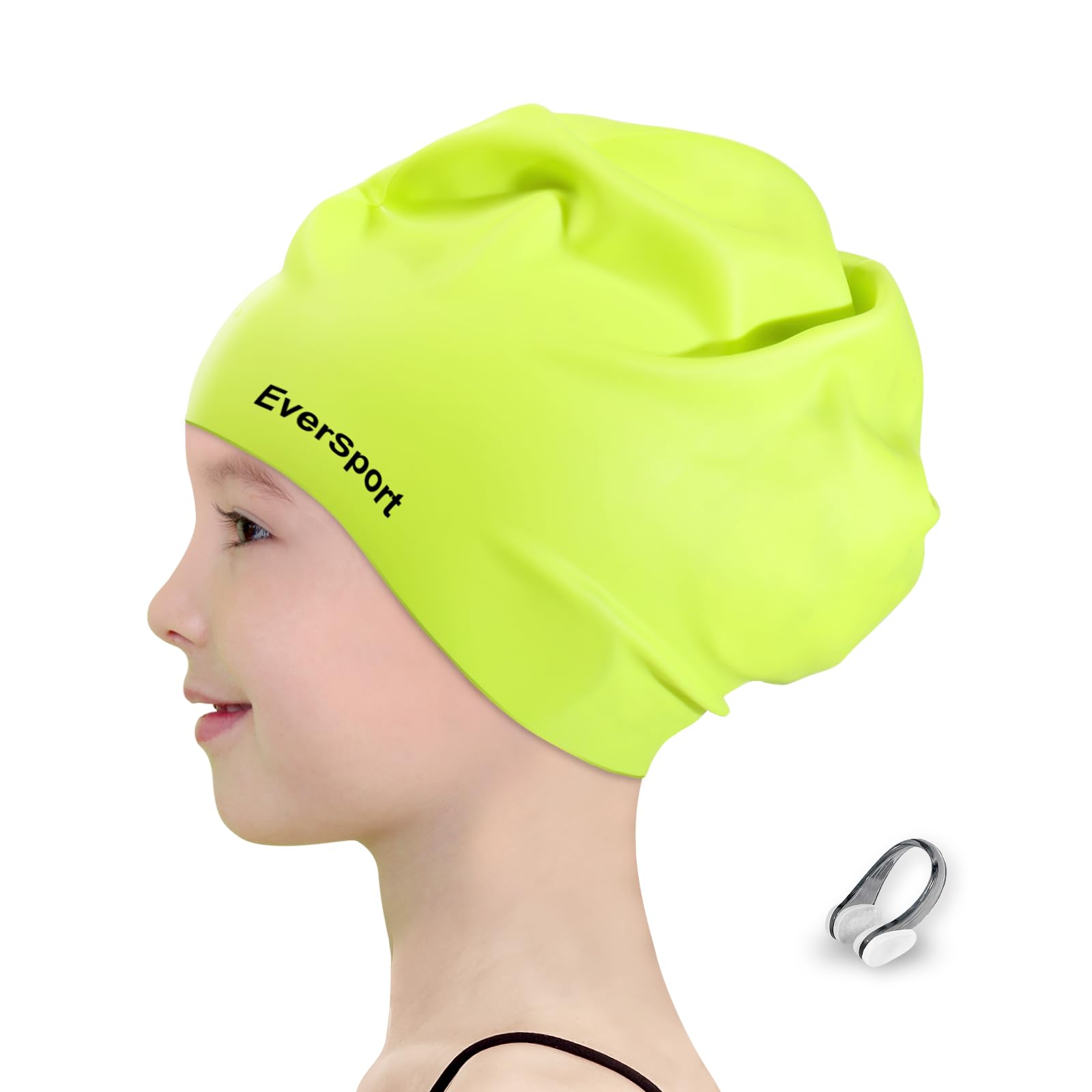 EverSport Kids Youth Large Swim Cap for Girls 6-14, Long Hair Silicone Swimming Cap for Braids Keep Hair Dry