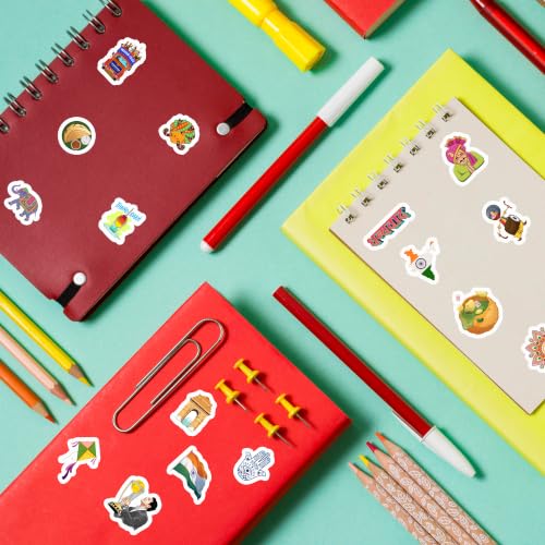 Image of India Theme Vinyl Stickers Pack of 50 | Waterproof Self-Adhesive Indian Culture & Heritage Decals for Laptop, Water Bottle, Mobile, Journal, Scrapbook, Luggage, Helmet & DIY Decoration