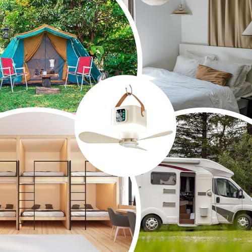 Ventilador colgante para camping recargable 3600 mAh con lámpara LED para techo de garaje y porche 5
