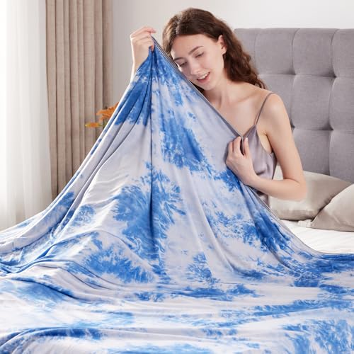 Image of Guohaoi Cooling Throw Blanket for Hot Sleepers, King Size 90''x108'' Lightweight Breathable Summer Bed Blanket for Couch, Arc-Chill Q-Max >0.5 Cool Fiber,Lightweight Tie Dye Blanket Light Blue