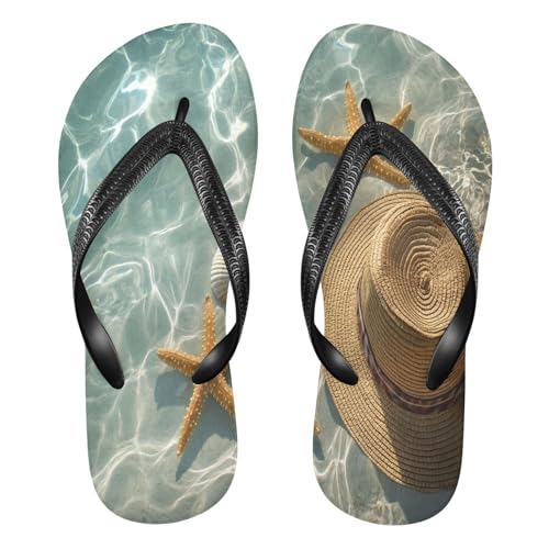 CEBUGI Unisex Flip Flop -Flat Sandal -NonSlip Couple Slippers -Natural Rubber Foam Soles Ultimate Comfort and Durability for Indoor Outdoor|Straw Hat