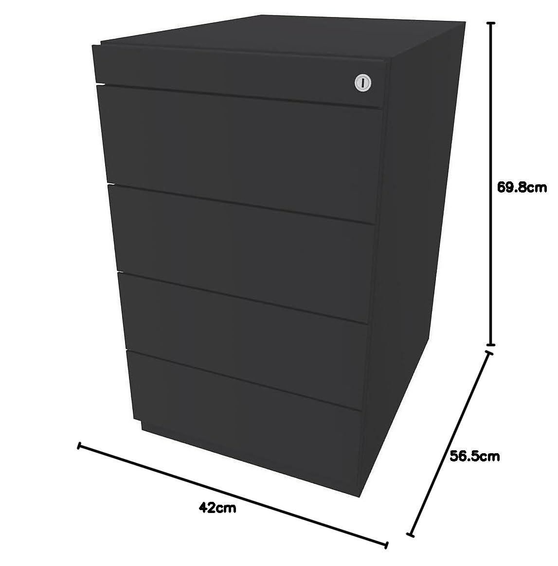 Bisley Caisson fixe Note™, avec 4 tiroirs universels, hauteur réglable, profondeur 565 mm, gris anthracite | NWA53G7SSSS634 - mobilier de bureau - meuble pour fournitures - caisson de bureau | Avec 4 tiroirs universels, profondeur 565 mm, anthracite