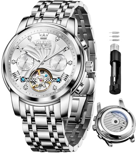 Image of OLEVS Watches for Men Classic with Date Business Dress Luxury Big Face Green /Black /Blue Waterproof Luminous Mens Wristwatch Analog Two Tone Stainless Steel Male Watch
